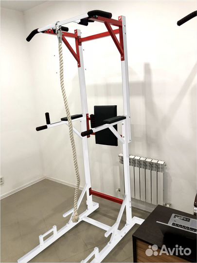 Турник 4в1 с упором отжиманий белый с красным 220