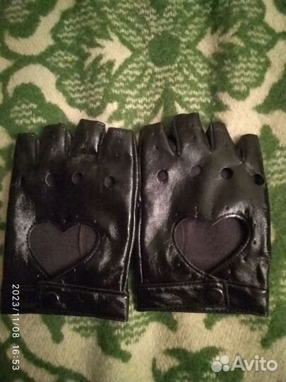 Перчатки митенки кожаные
