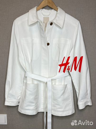 Жакет H&M легкая куртка с поясом лён/хлопок р.38