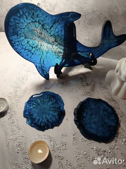 Тарелка кит для холодных закусок и подстаканники