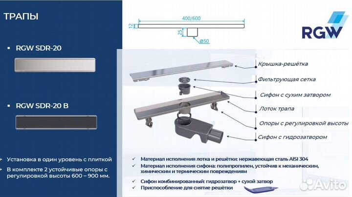 Душевой трап RGW SDR-20 (600)