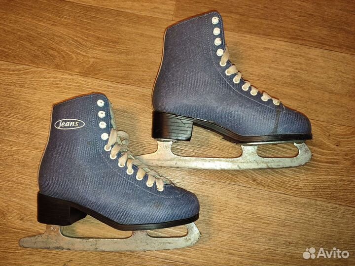 Коньки фигурные синие джинс 34