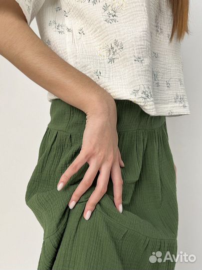 Юбка муслиновая зеленая 44-46