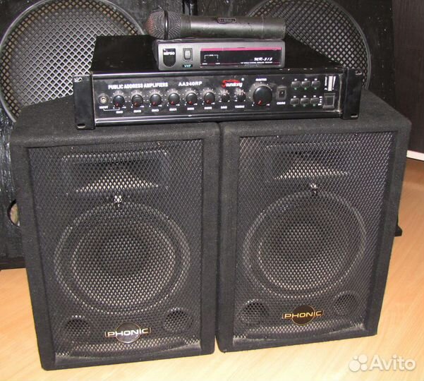 Колонки Phonic по 160W 2шт Микшер-Усилок Микрофон