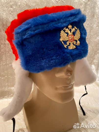 Шапка ушанка с кокардой СССР и РФ цветная