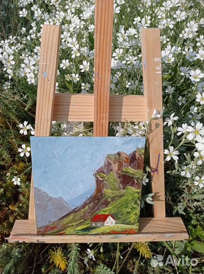 Картина маслом мастихином домик в горах