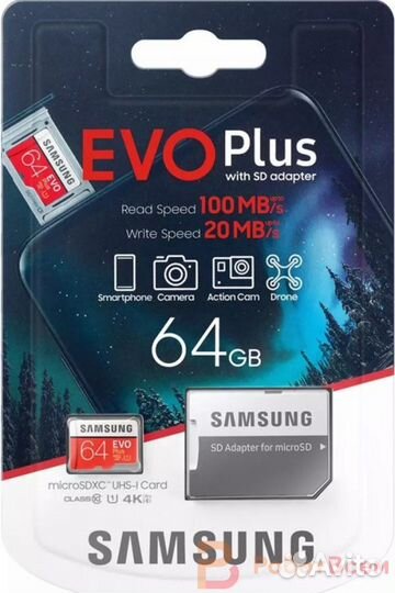 Карта памяти Samsung microsdxc EVO Plus 64 Gb 100M