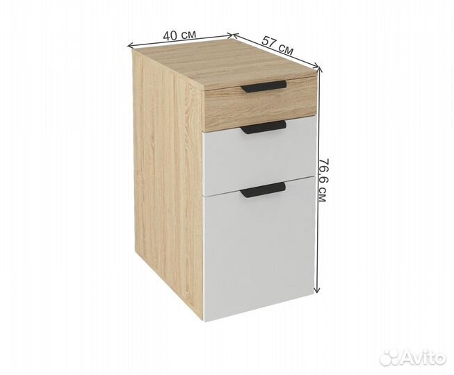 Тумба с тремя ящиками 400, сонома/белый