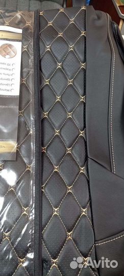 Чехлы Рено Логан Франт с бежевой строчкой