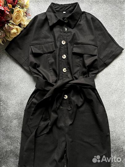 Черный хлопковый комбинезон 42-46