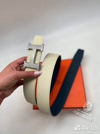 Мужской двухсторонний кожаный ремень Hermes