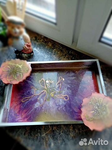 Продам поднос с подстаканниками ручной работы