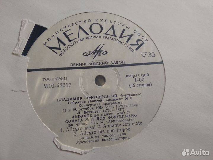 Виниловые пластинки (В. Софроницкий - комплект 8)
