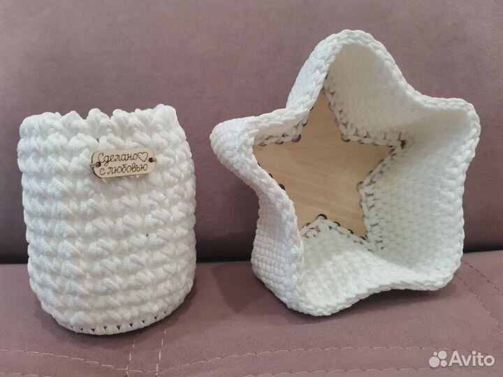 Вязаные корзинки ручной работы