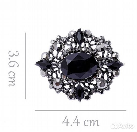 Брошь Черный Цветок кристаллы Винтаж