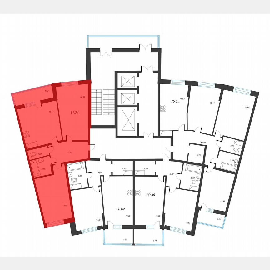 2-к. квартира, 64,2 м², 8/22 эт.