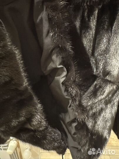 Шуба норковая 46 48 черная с капюшоном