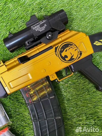 Детский АВТОМАТ ак-47 С гильзами золотой