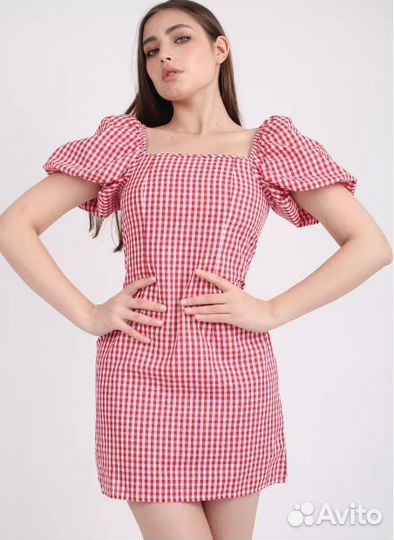 Платье летнее со шнуровкой в клетку
