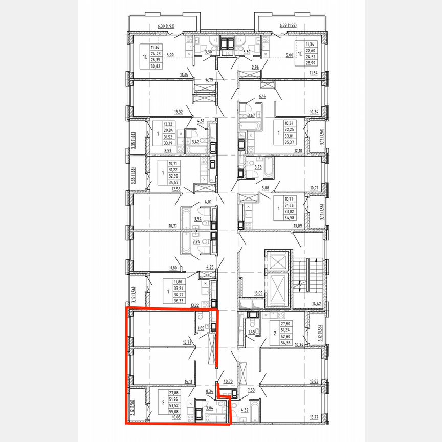 2-к. квартира, 52 м², 7/12 эт.