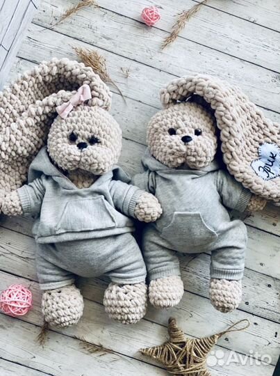 Мягкая Игрушка Заяц плюшевый Вязаные игрушки