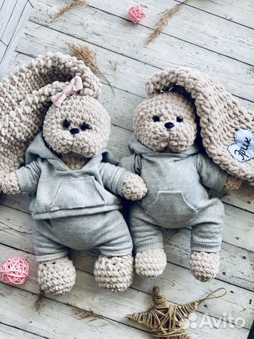 Мягкая Игрушка Заяц плюшевый Вязаные игрушки