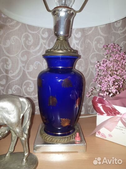 Настольная лампа СССР. Фарфор кобальт, латунь