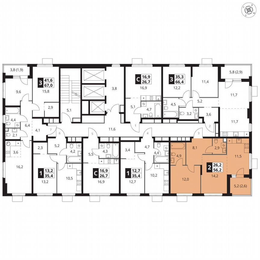 1-к. квартира, 56,2 м², 22/23 эт.