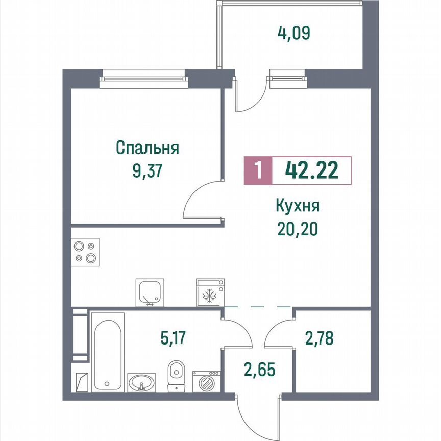 1-к. квартира, 42,3 м², 11/16 эт.