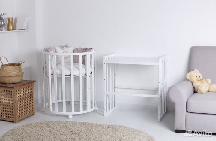 Круглая кроватка 7в 1 из берёзы