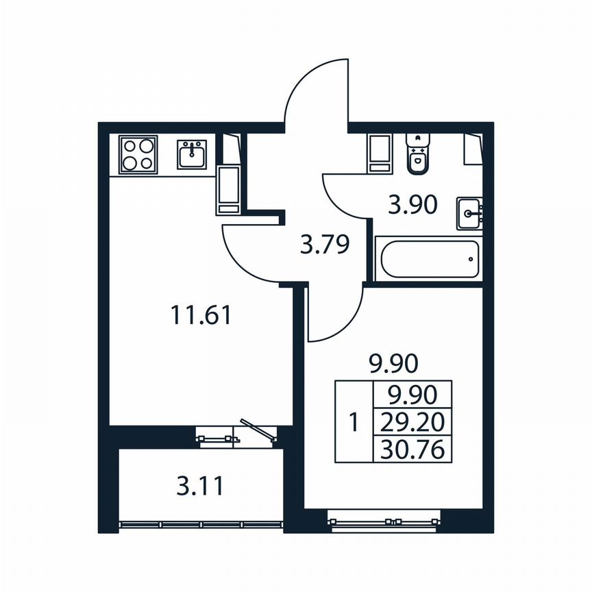 2-к. квартира, 32,3 м², 12/12 эт.