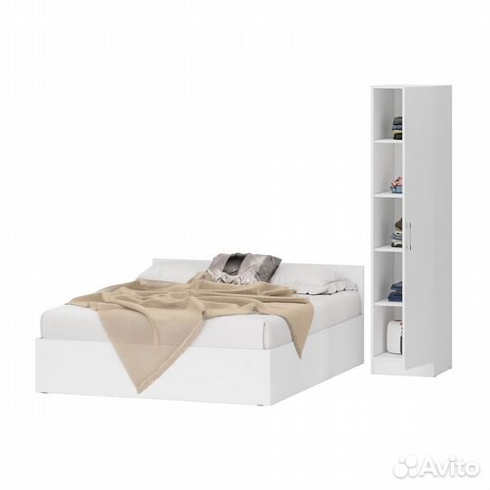 Кровать белая двуспальная 1600 с пеналом Стандарт, цвет белый, спальное место 1600х2000 мм., без мат