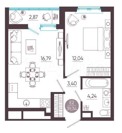 1-к. квартира, 39,3 м², 9/10 эт.