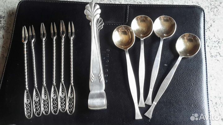 Щипцы(мельх),вилки (скань),ложки (мко) СССР