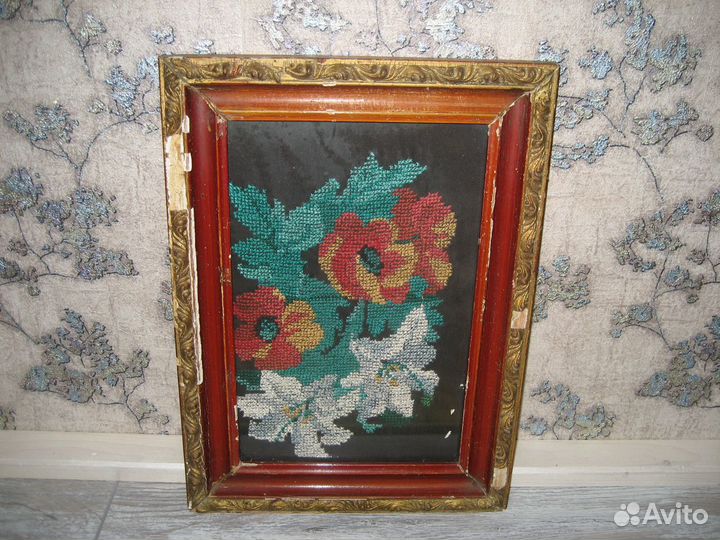 Картина цветы,мулине (нач.19в)