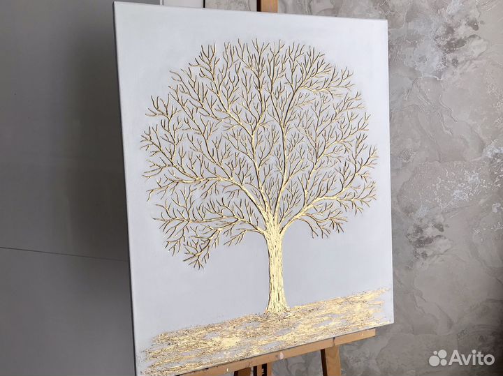 Объемная картина маслом Золотое дерево