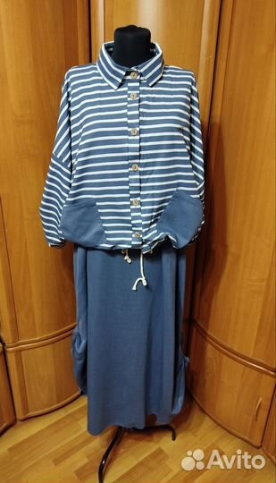 Платье двойка новое р56-58 морской стиль