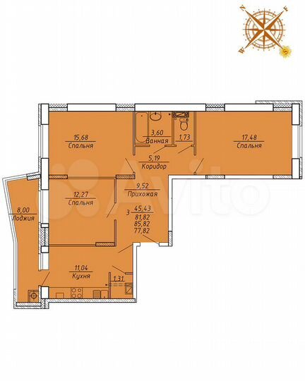 3-к. квартира, 82,2 м², 7/10 эт.