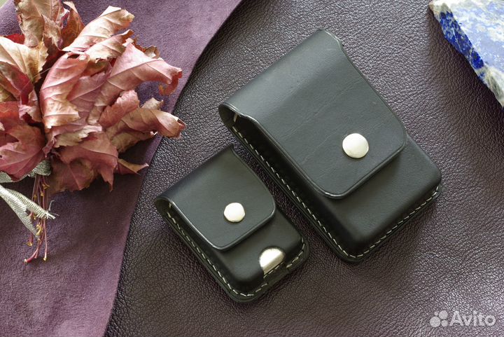 Чехол для пачки сигарет и зажигалки на заказ. Кожа