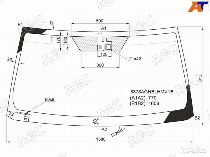 AGC toyota landcruiser J200 2008- стекло ветровое зеленое/голубая полоса -С обогревом зоны дворников