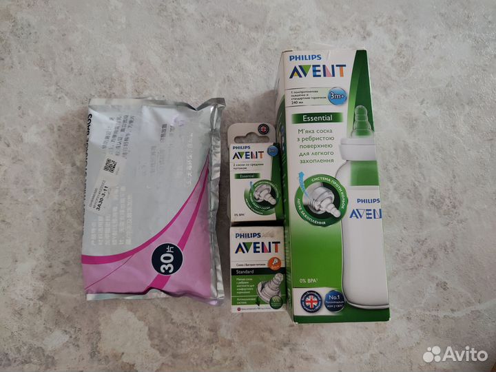 Бутылочка Avent соски 3,6 мес, пакеты для молока