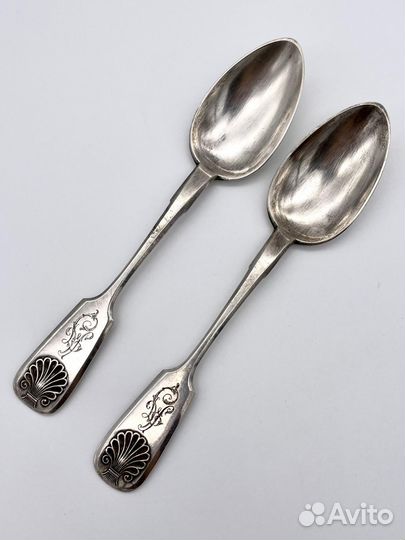 2 ложки десертные с декором-ракушкой серебро 84 пр