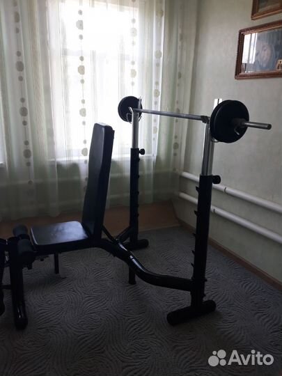 Скамья для жима + штанга + турник 3в1