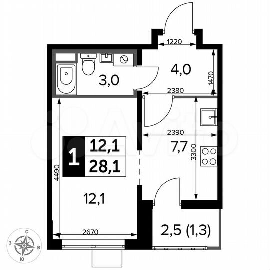 Квартира-студия, 28,1 м², 24/24 эт.