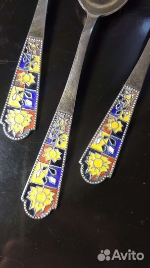 Серебряные ложки с эмалью СССР