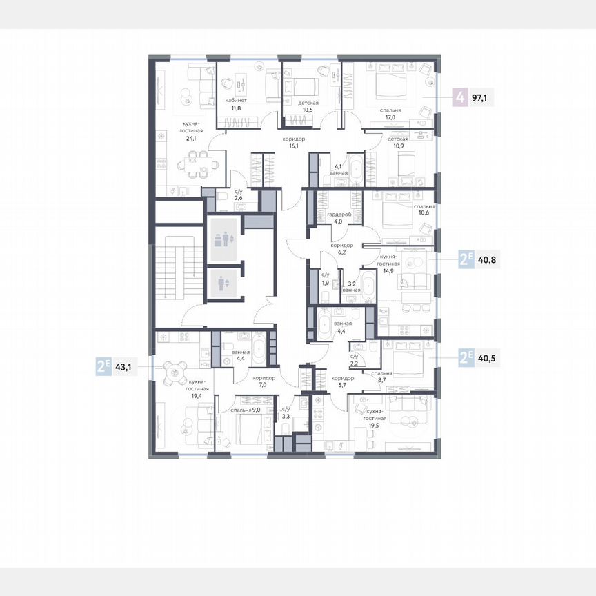 2-к. квартира, 43,1 м², 7/25 эт.