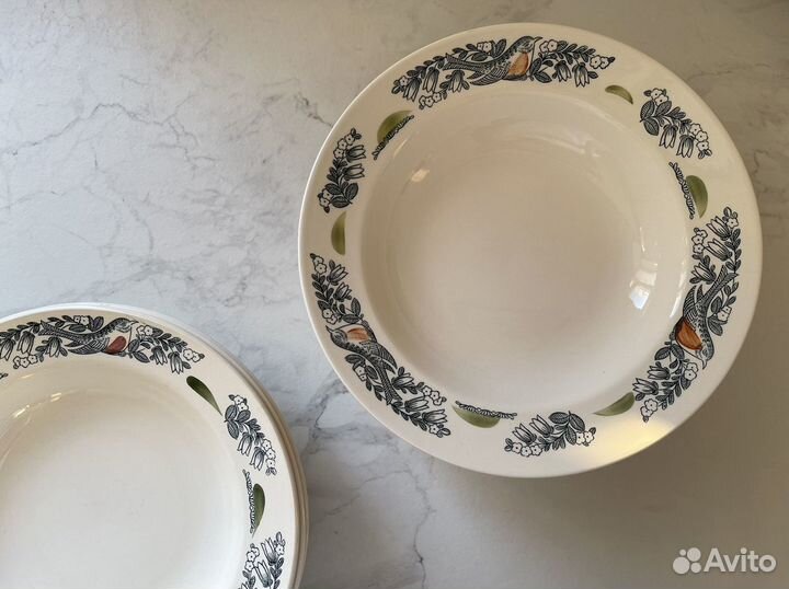 Тарелки зик Конаково Снегири СССР фаянс 6 шт