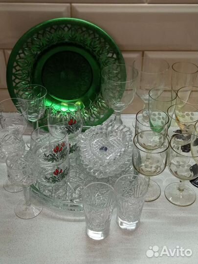 Поднос. Бокалы. Рюмки. Хрусталь и стекло. СССР