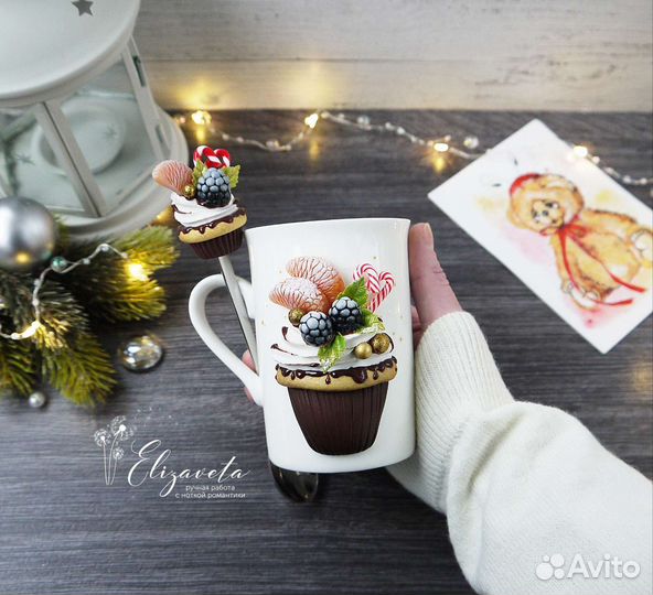 Кружка с декором из полимерной глины