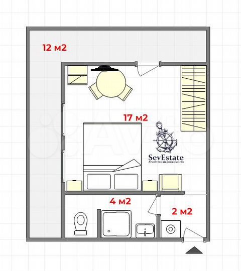 Апартаменты-студия, 23,3 м², 3/5 эт.